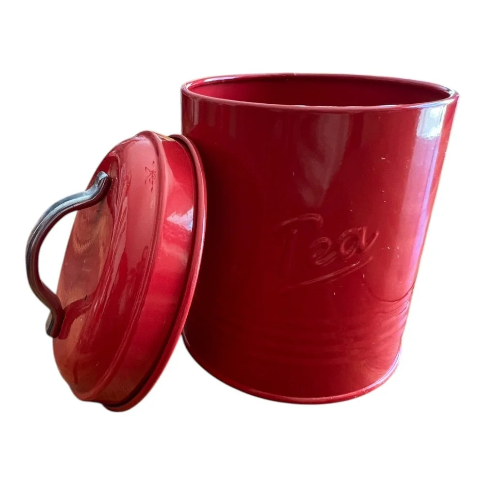 Robely Tea Canister Kitchen Storage Tin Red Metal 6in NWOT Farmhouse KT-4916